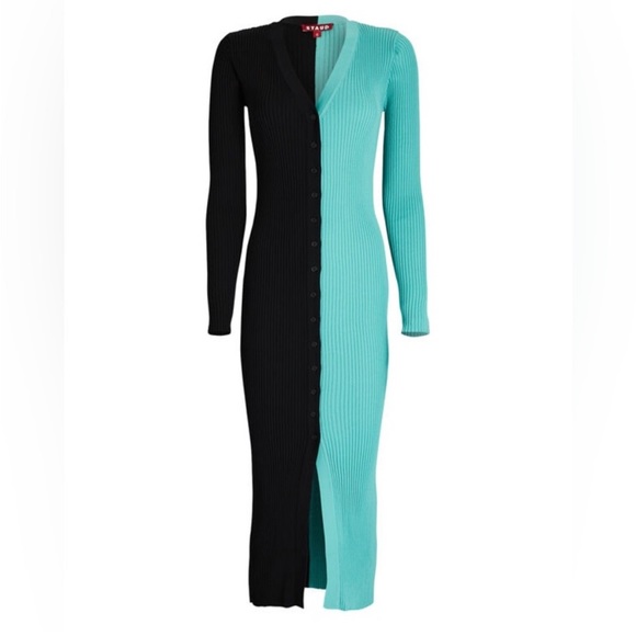 STAUD Dresses & Skirts - STAUD Shoko Colorblock Sweater Dress Long Cardigan NWOT Size S